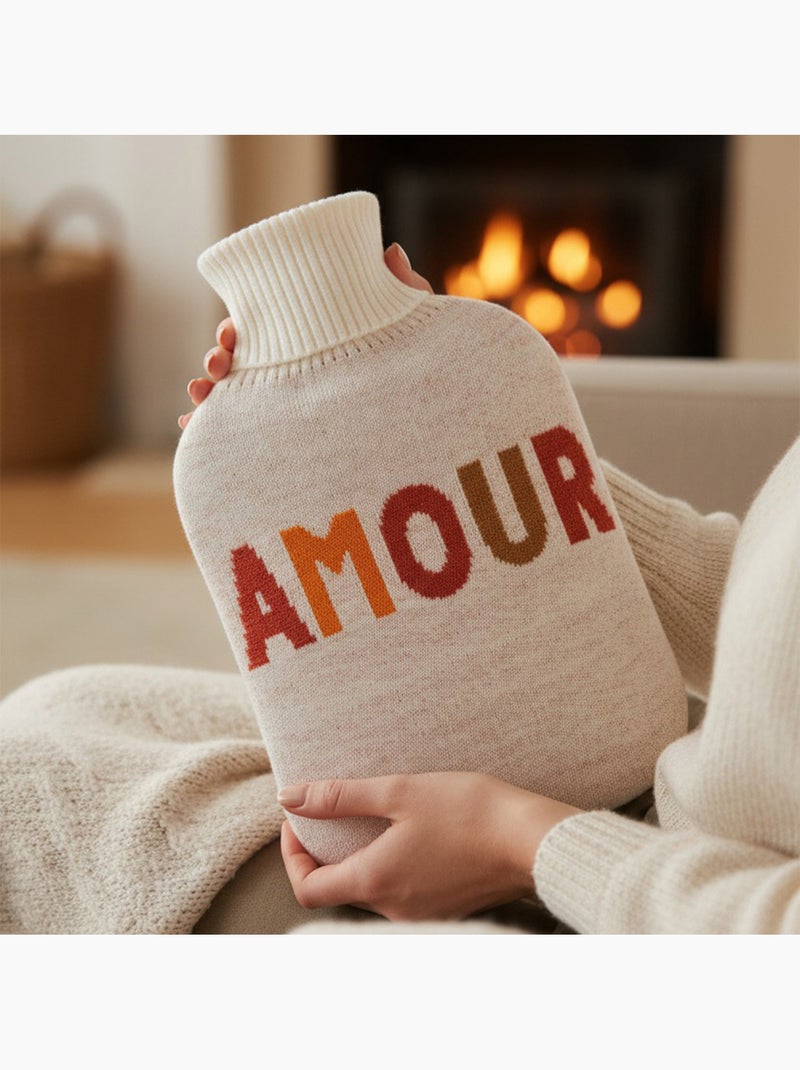 Bouillotte à eau avec housse tricot Amour Beige - Kiabi