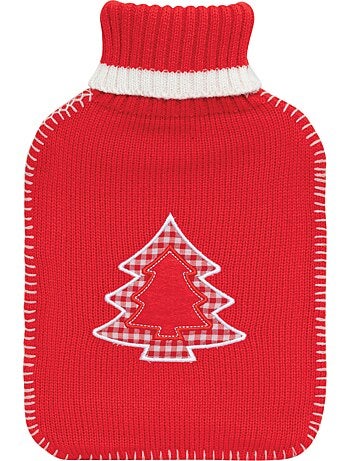 Bouillotte à eau avec housse tricot motif sapin