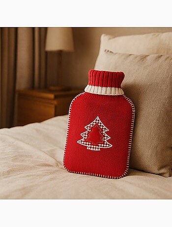 Bouillotte à eau avec housse tricot motif sapin