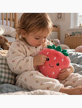 Bouillotte sèche fraise en peluche déhoussable chaud ou froid