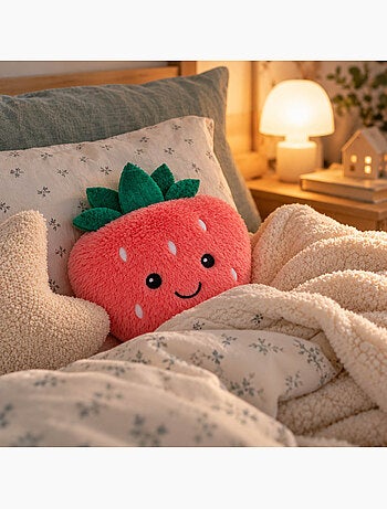 Bouillotte sèche fraise en peluche déhoussable chaud ou froid