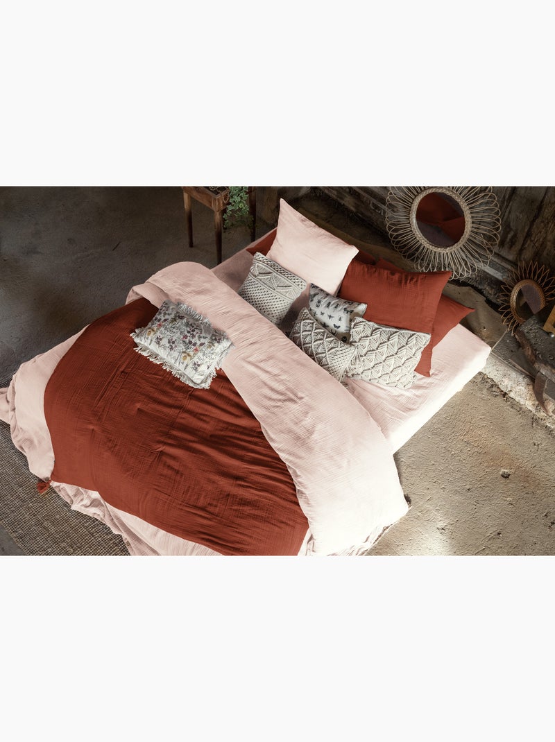 Bout de lit - double gaze de coton -  finition pompon - gaïa Terracotta - Kiabi