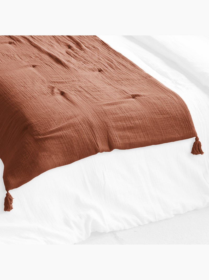 Bout de lit - double gaze de coton -  finition pompon - gaïa Terracotta - Kiabi