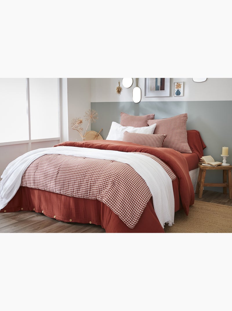 Bout de lit - gaze de coton tissée - carreaux vichy - vickie Terracotta - Kiabi