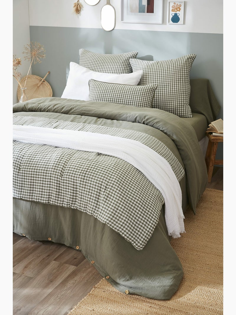 Bout de lit - gaze de coton tissée - carreaux vichy - vickie Vert eucalyptus - Kiabi