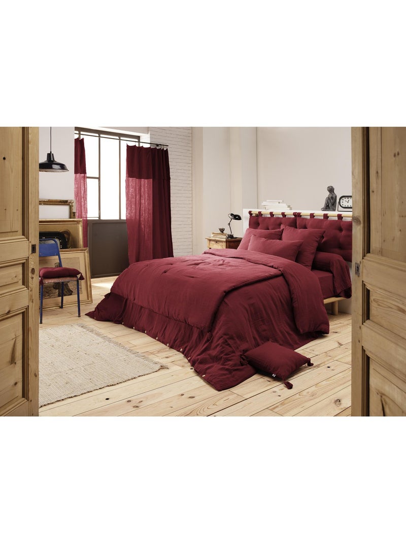 Bout de lit – double gaze de coton unie - finition pompon - gaïa Bordeaux - Kiabi