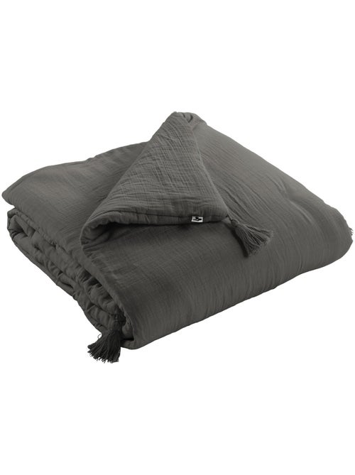 Bout de lit – double gaze de coton unie - finition pompon - gaïa - Kiabi Bout de lit – double gaze de coton unie - finition pompon - gaïa - Kiabi