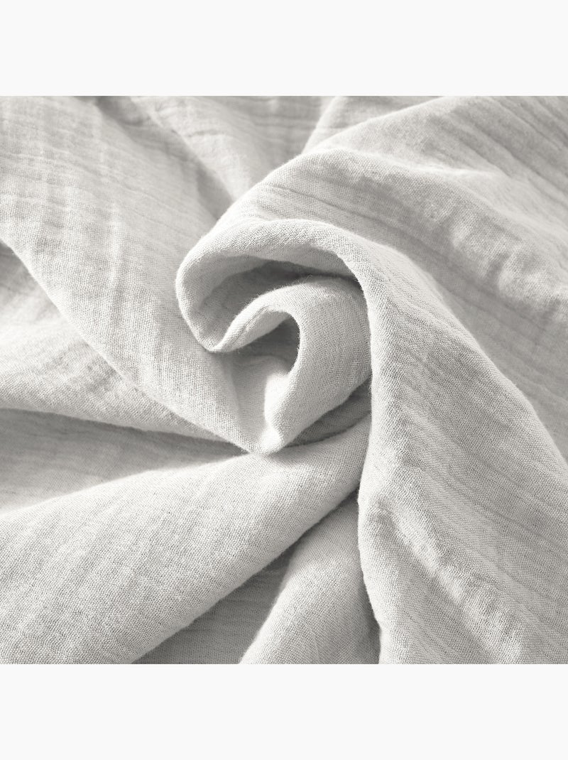 Bout de lit – double gaze de coton unie - finition pompon - gaïa Gris - Kiabi