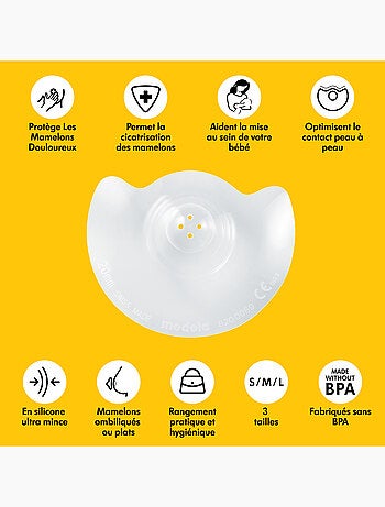 Bouts de sein medela contact - silicone doux, protège mamelons sensibles, facilite la prise du sein