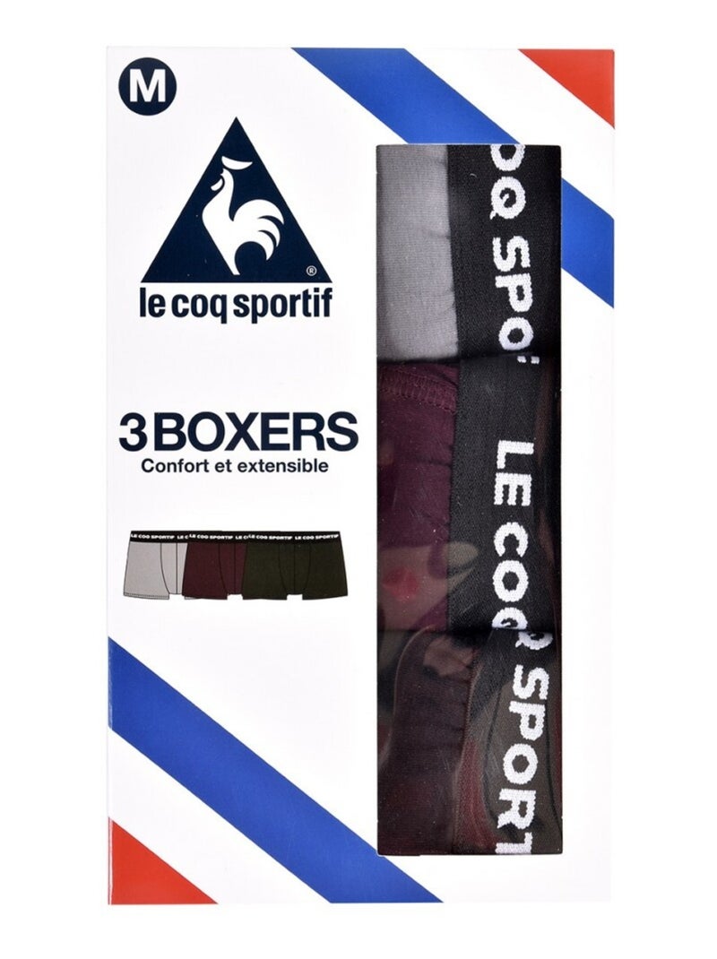 Boxer Homme LE COQ SPORTIF - Pack de 3 Noir Bordeaux Gris - Kiabi