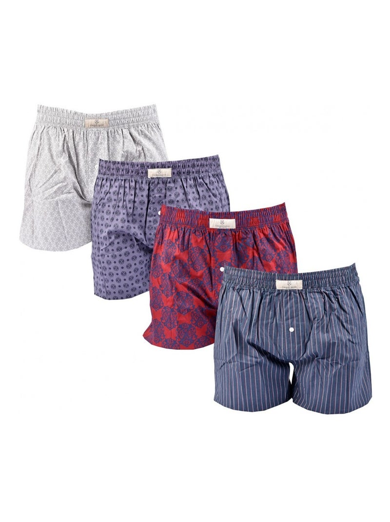 Boxer Long CXL By LACROIX X4 - Pack de 4 Bleu Bordeaux Gris - Kiabi