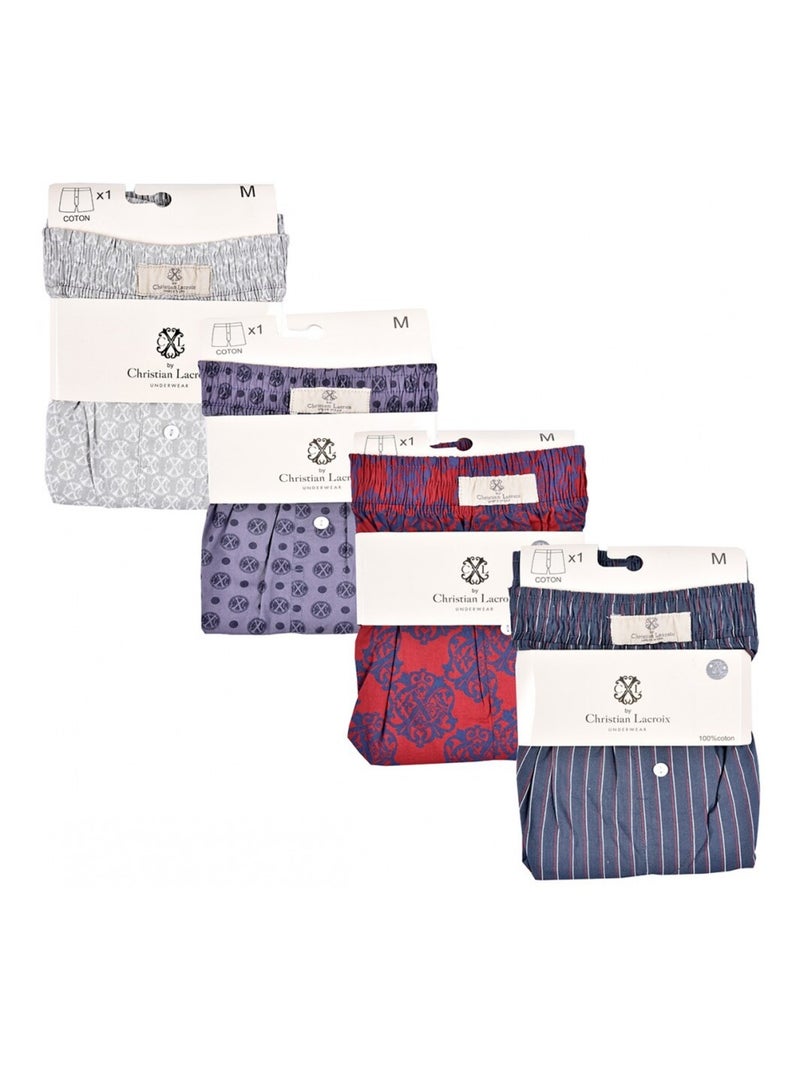 Boxer Long CXL By LACROIX X4 - Pack de 4 Bleu Bordeaux Gris - Kiabi
