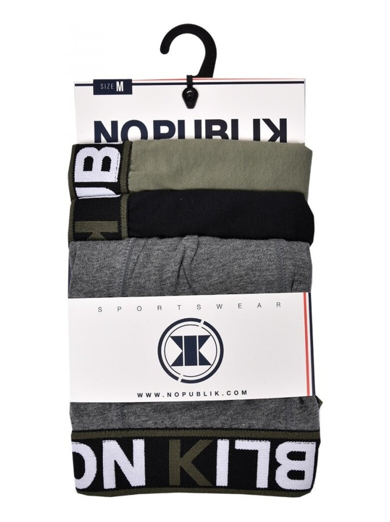 Boxer No Publik en Coton - Pack de 3 Noir Vert Gris - Kiabi