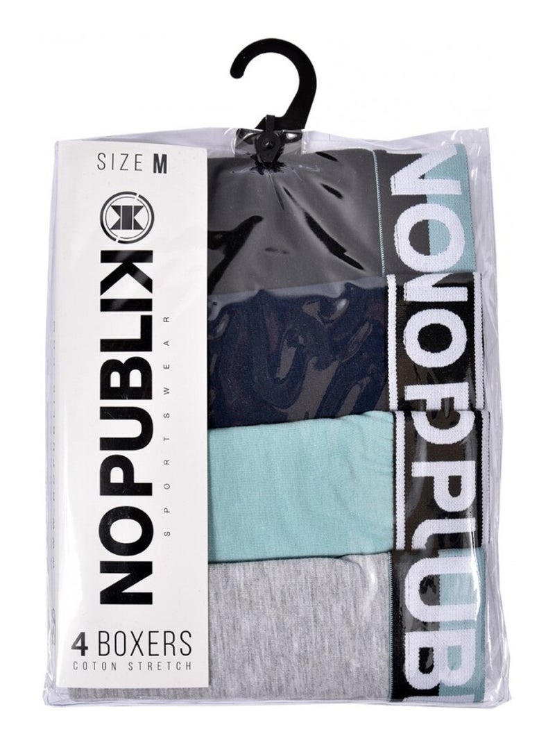Boxer No Publik en Coton - Pack de 4 Bleu Gris clair Noir - Kiabi