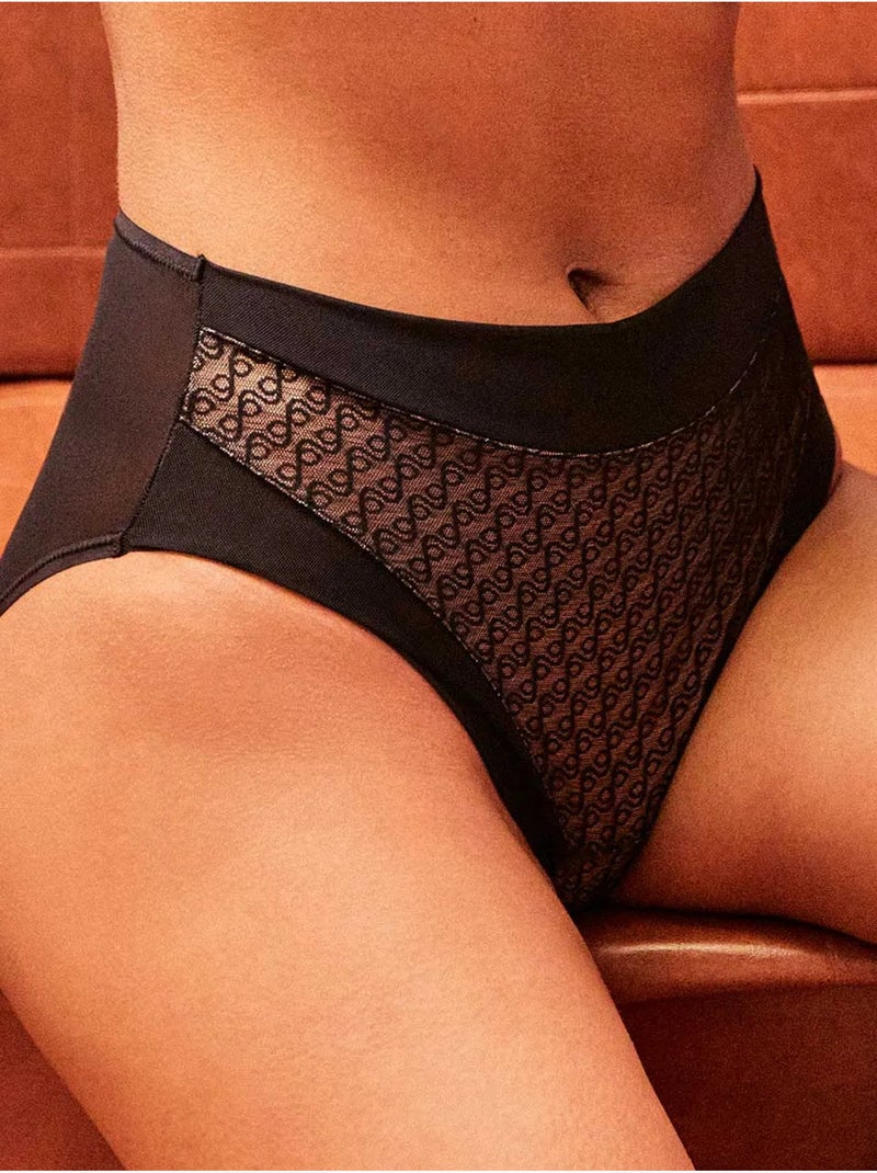 Braga alta en tejido jacquard con refuerzo de tul en abdomen Zwart - Kiabi