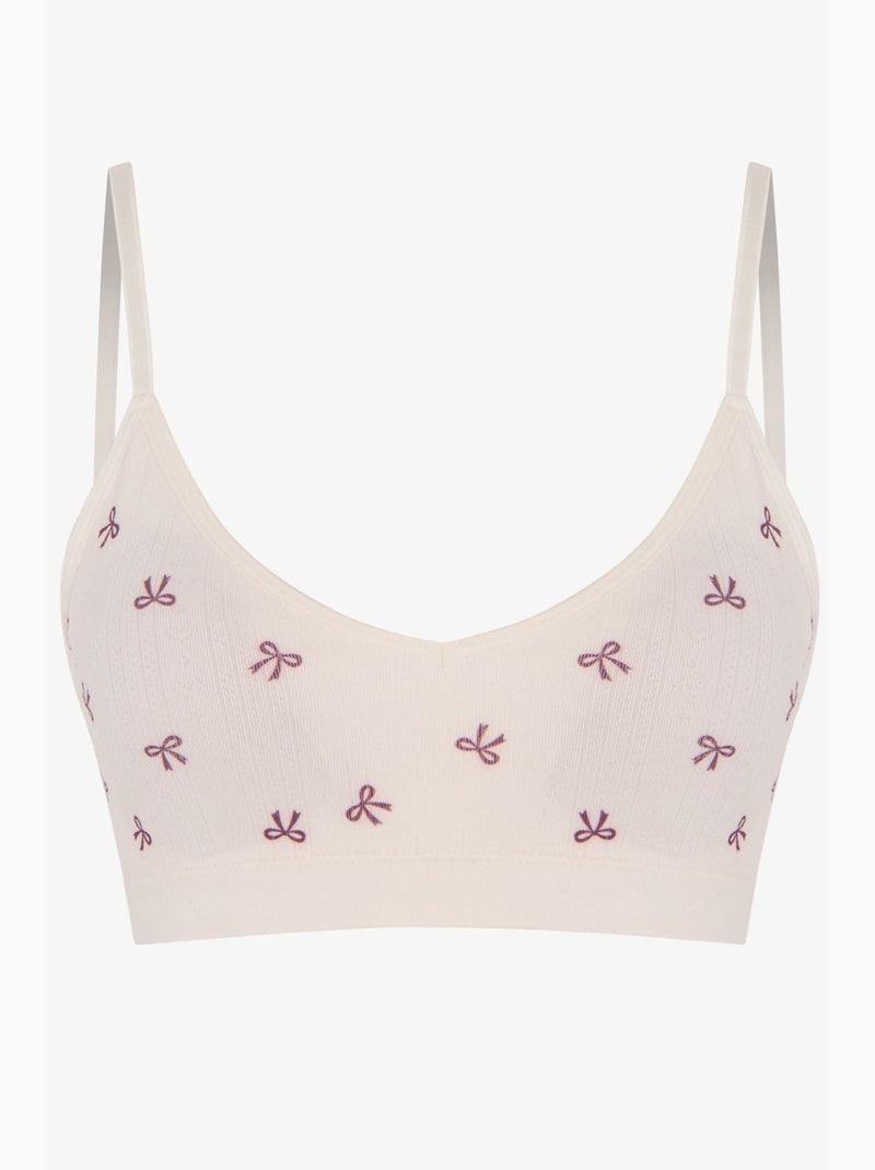 Bralette à motif ajouré, avec coussinets amovibles et sans coutures penti Blanc - Kiabi