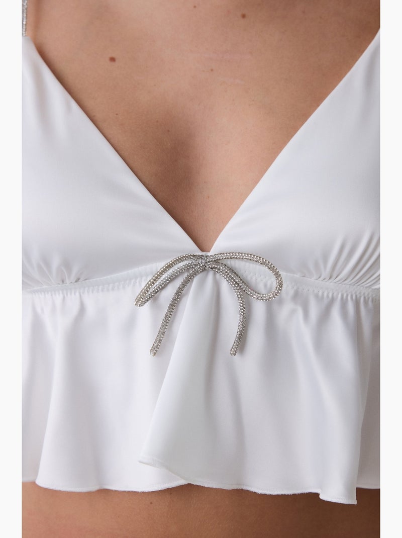 Brassière femme en satin froissé penti Blanc cassé - Kiabi