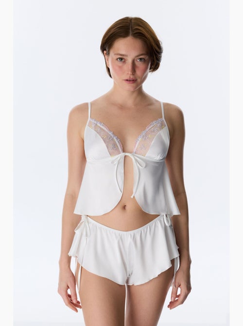 Brassière satin broderie cassée penti - Kiabi Brassière satin broderie cassée penti - Kiabi