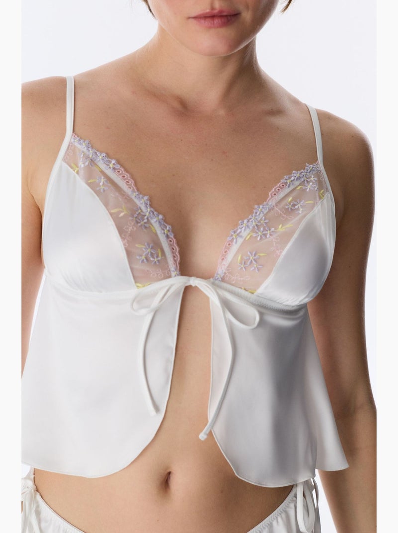 Brassière satin broderie cassée penti Blanc - Kiabi