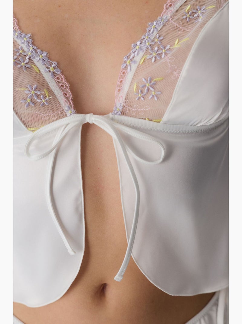 Brassière satin broderie cassée penti Blanc - Kiabi