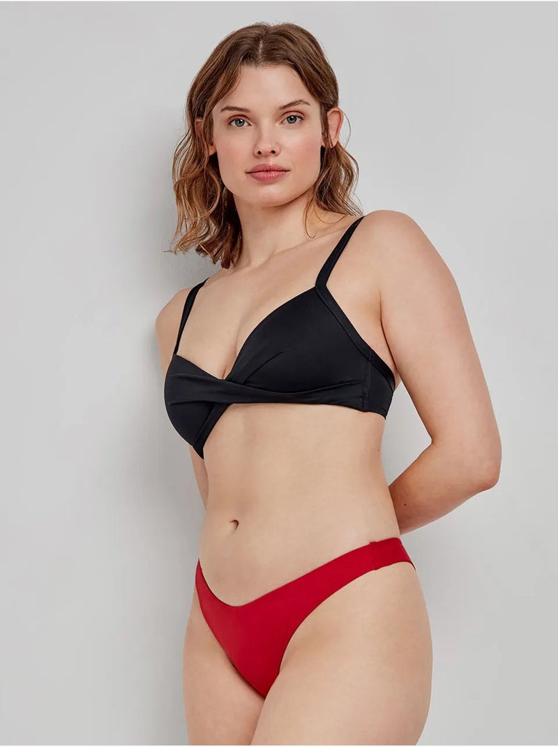 Braziliaanse bikini broekje v-vormig gesneden Rood - Kiabi
