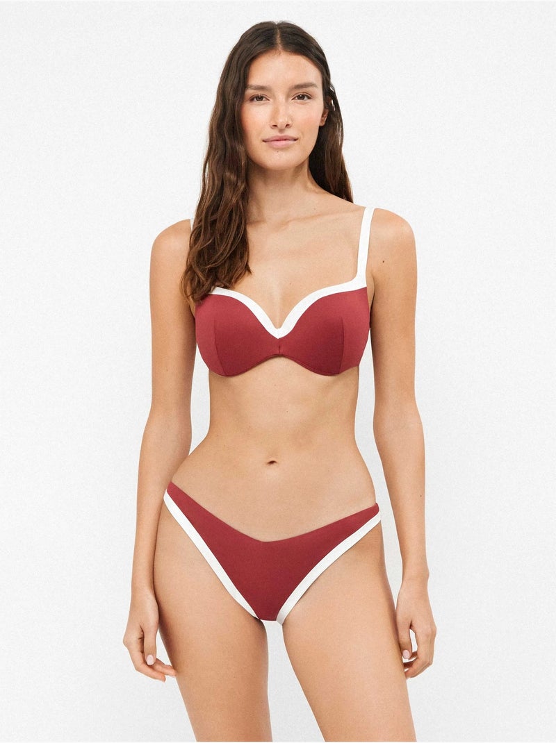 Braziliaanse bikini broekje v-vormige tweekleurig Bordeaux - Kiabi