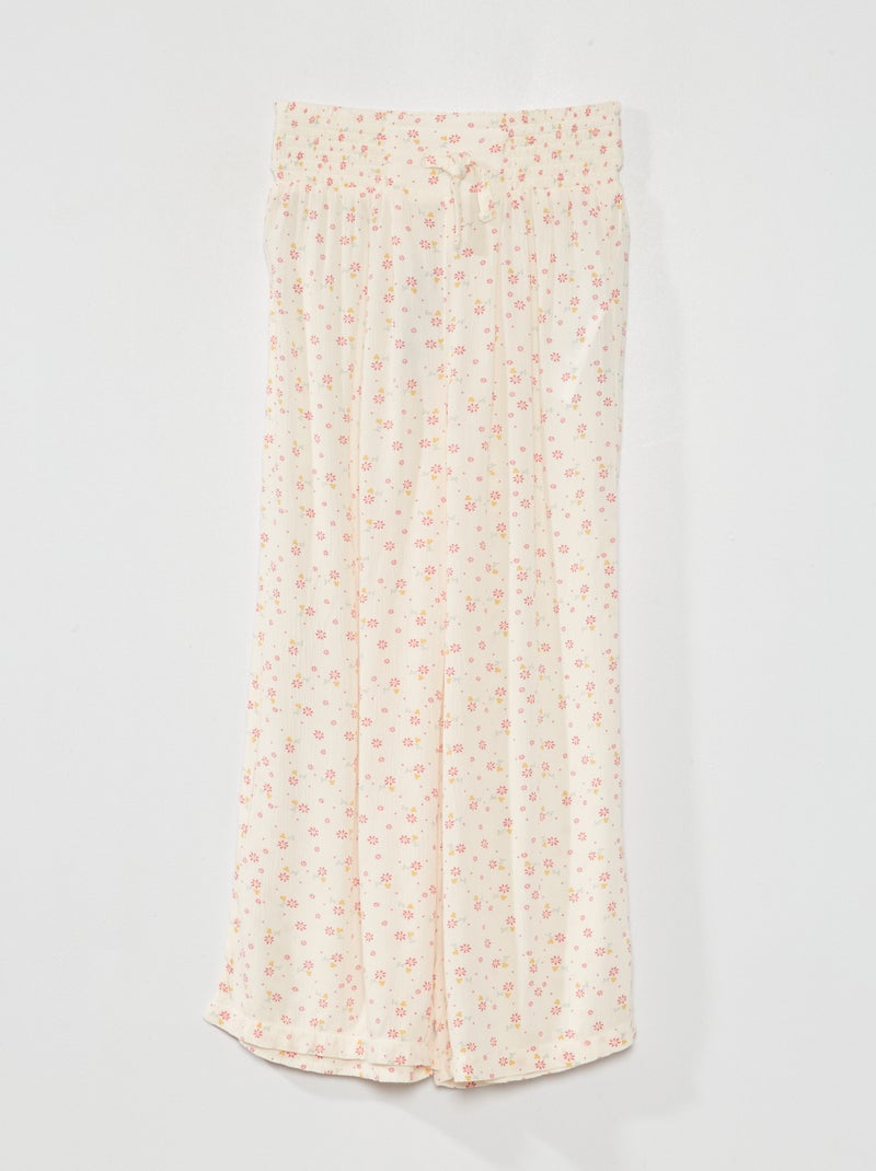 Brede broek van gewafelde stof met bloemenprint BIEGE - Kiabi