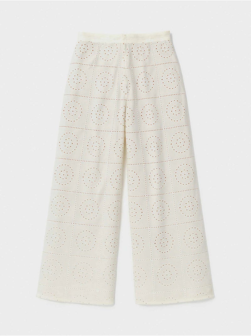 Brede lange broek in geborduurde stof Ecru - Kiabi