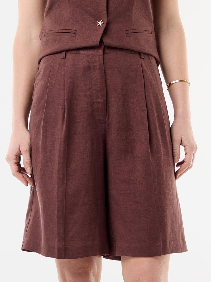 Brede short met plooien Bruin - Kiabi