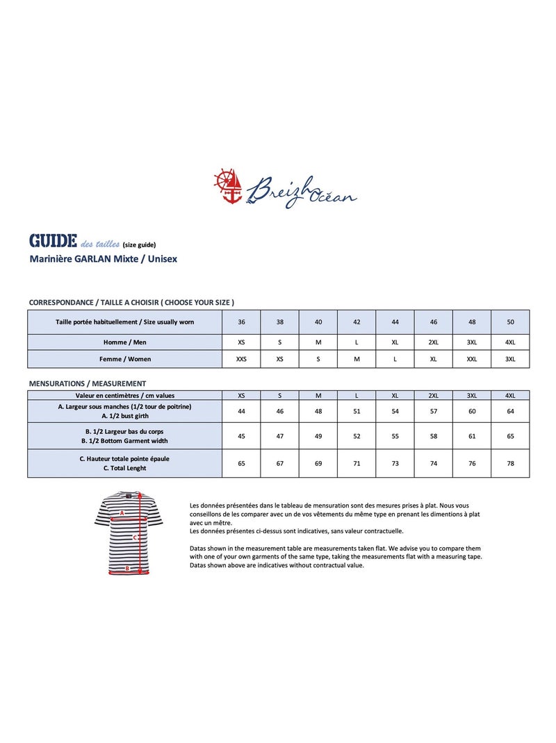 'Breizh Océan' Bretons gestreept shirt voor heren of dames, unisex T-shirt met korte mouwen Marineblauw/Ecru - Kiabi