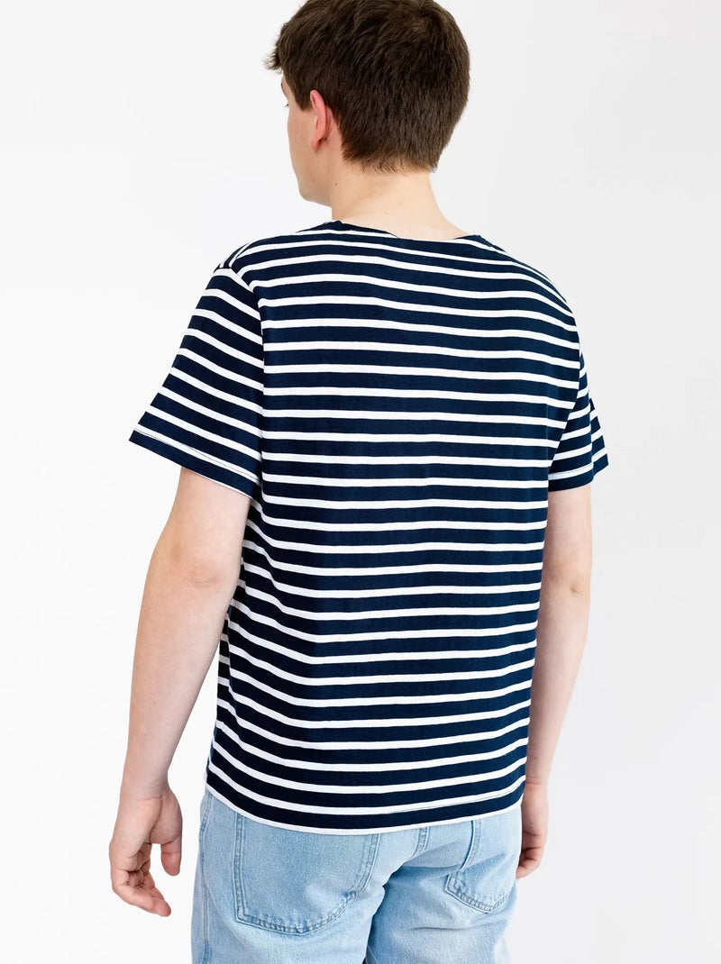 'Breizh Océan' Bretons gestreept shirt voor heren of dames, unisex T-shirt met korte mouwen Wit/Hemelsblauw - Kiabi