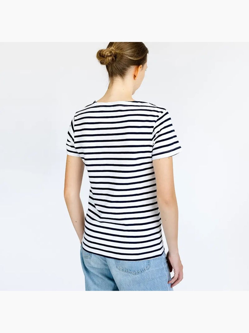 'Breizh Océan' Bretons gestreept shirt voor heren of dames, unisex T-shirt met korte mouwen Wit/Marineblauw - Kiabi