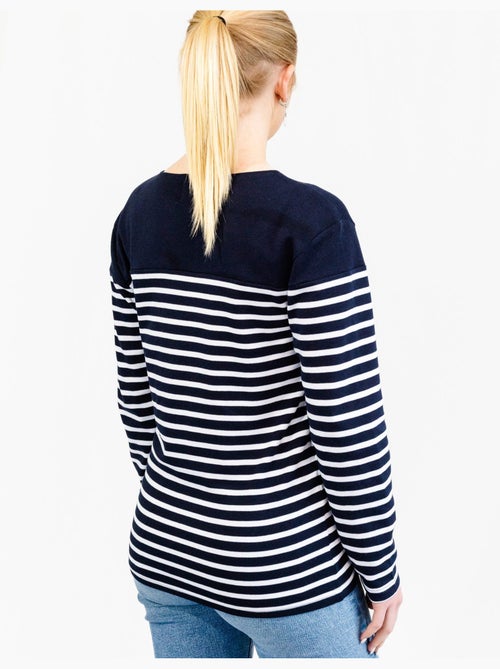 'Breizh Océan' gestreepte shirt met lange mouwen, gemaakt van dik, katoen, voor heren of dames. - Kiabi