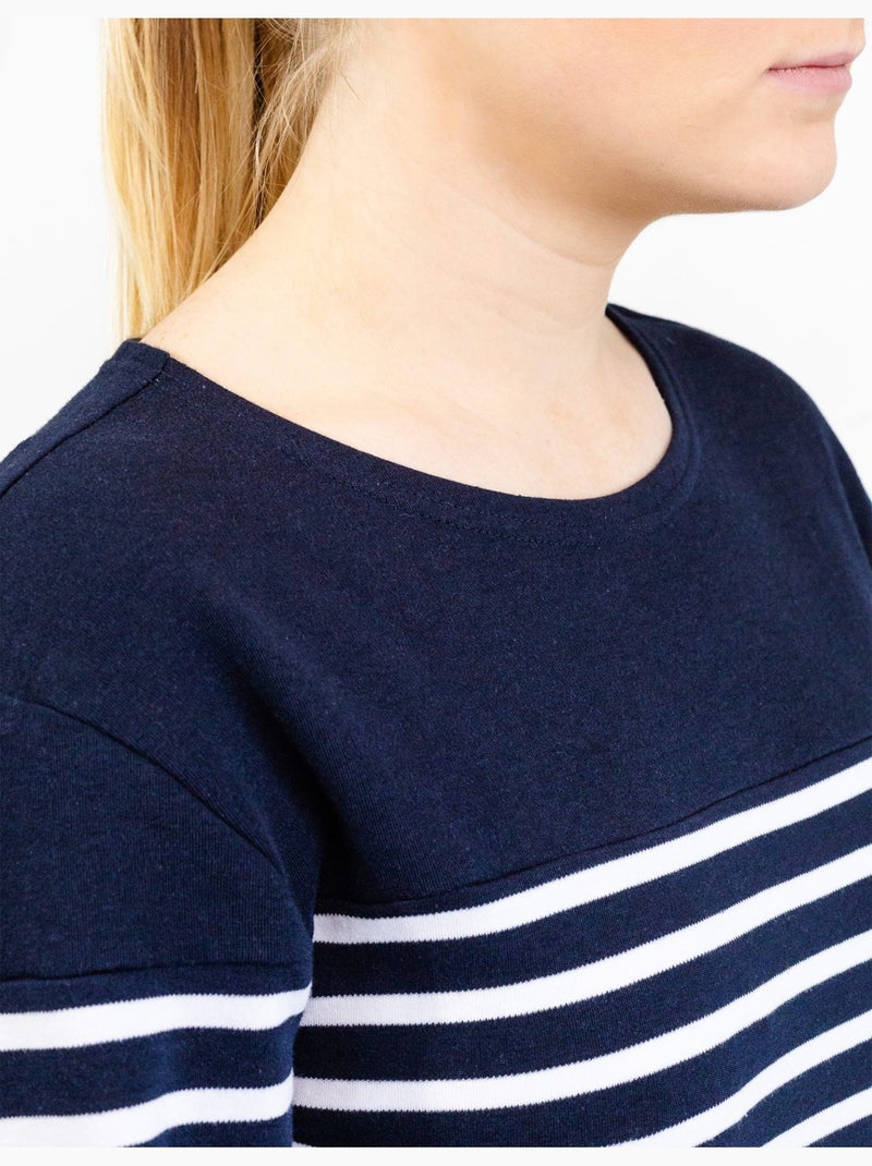'Breizh Océan' gestreepte shirt met lange mouwen, gemaakt van dik, katoen, voor heren of dames. Marineblauw/Wit - Kiabi