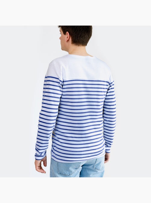 'Breizh Océan' gestreepte shirt met lange mouwen, gemaakt van dik, katoen, voor heren of dames. - Kiabi
