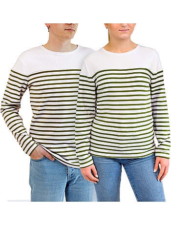 'Breizh Océan' gestreepte shirt met lange mouwen, gemaakt van dik, katoen, voor heren of dames.