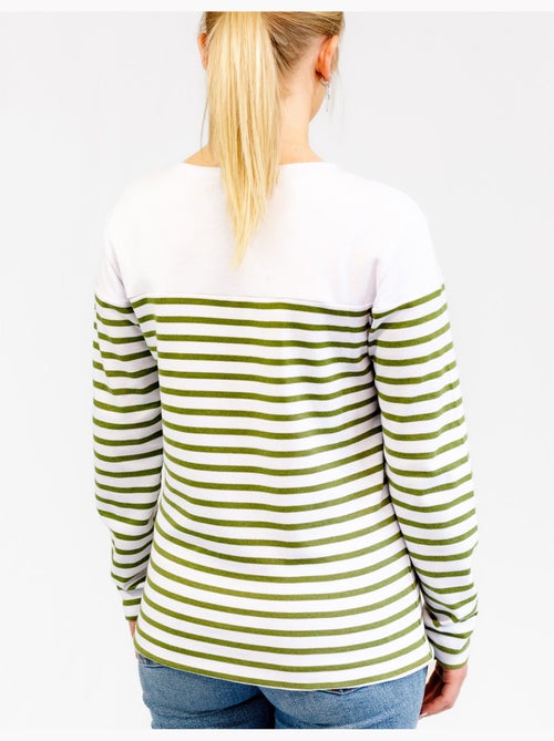 'Breizh Océan' gestreepte shirt met lange mouwen, gemaakt van dik, katoen, voor heren of dames. - Kiabi