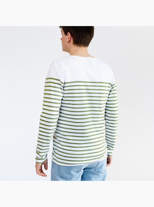 'Breizh Océan' gestreepte shirt met lange mouwen, gemaakt van dik, katoen, voor heren of dames. - Kiabi