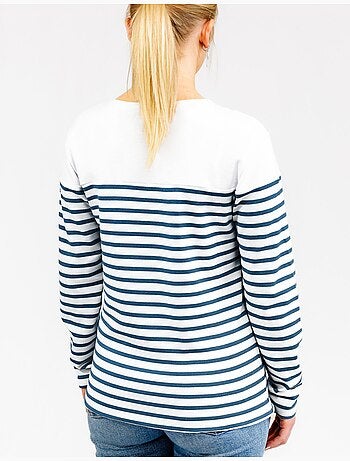 'Breizh Océan' gestreepte shirt met lange mouwen, gemaakt van dik, katoen, voor heren of dames.