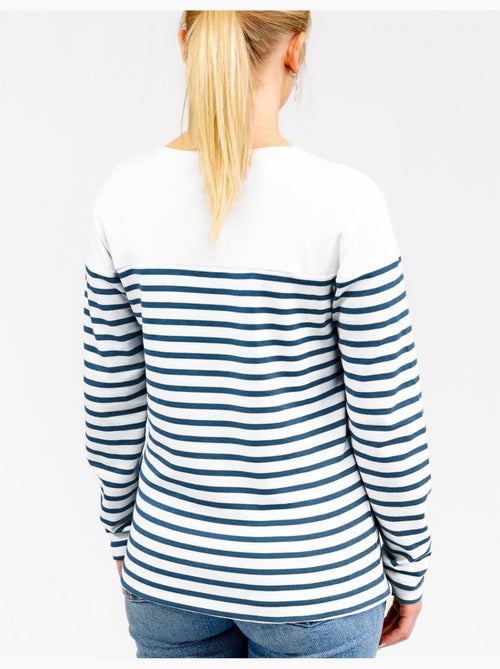 'Breizh Océan' gestreepte shirt met lange mouwen, gemaakt van dik, katoen, voor heren of dames. - Kiabi