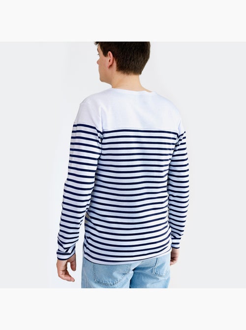 'Breizh Océan' gestreepte shirt met lange mouwen, gemaakt van dik, katoen, voor heren of dames. - Kiabi