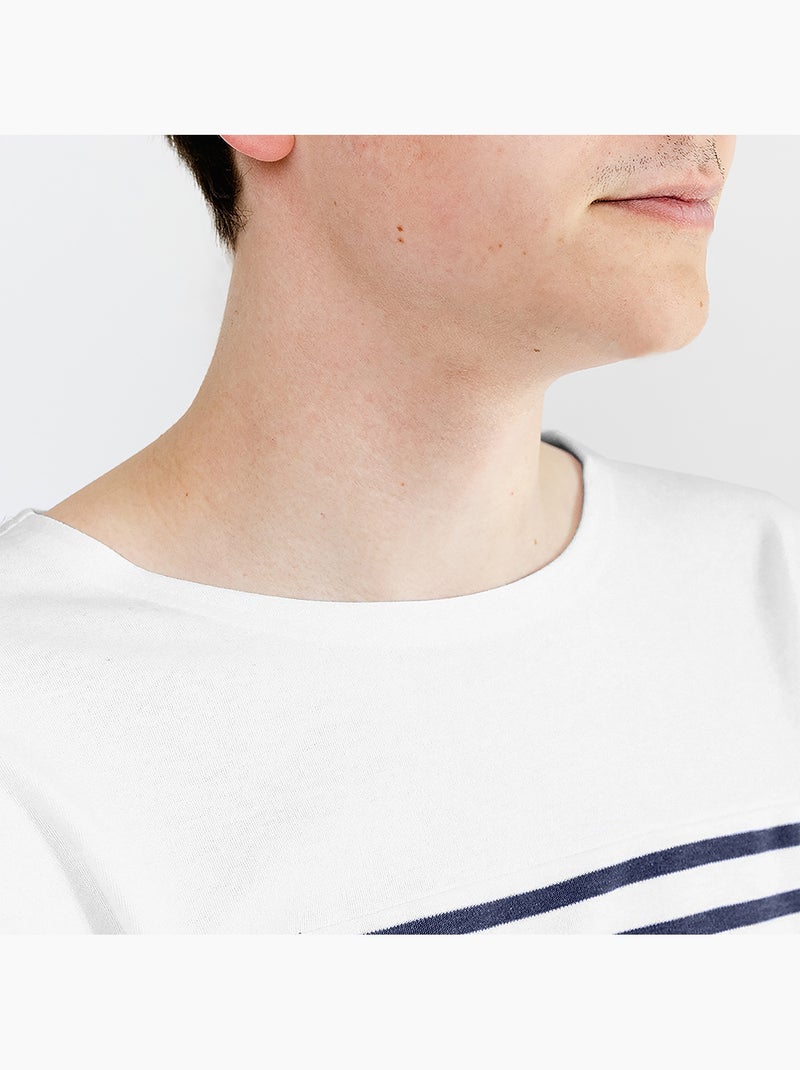 'Breizh Océan' gestreepte shirt met lange mouwen, gemaakt van dik, katoen, voor heren of dames. Wit/Marineblauw - Kiabi