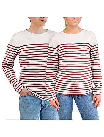 'Breizh Océan' gestreepte shirt met lange mouwen, gemaakt van dik, katoen, voor heren of dames.