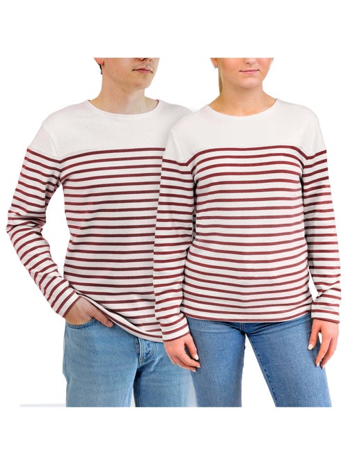'Breizh Océan' gestreepte shirt met lange mouwen, gemaakt van dik, katoen, voor heren of dames. - Kiabi