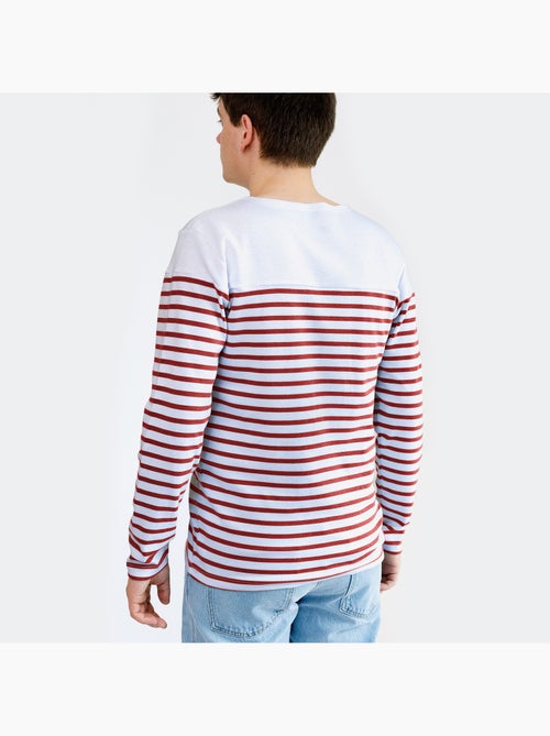 'Breizh Océan' gestreepte shirt met lange mouwen, gemaakt van dik, katoen, voor heren of dames. - Kiabi