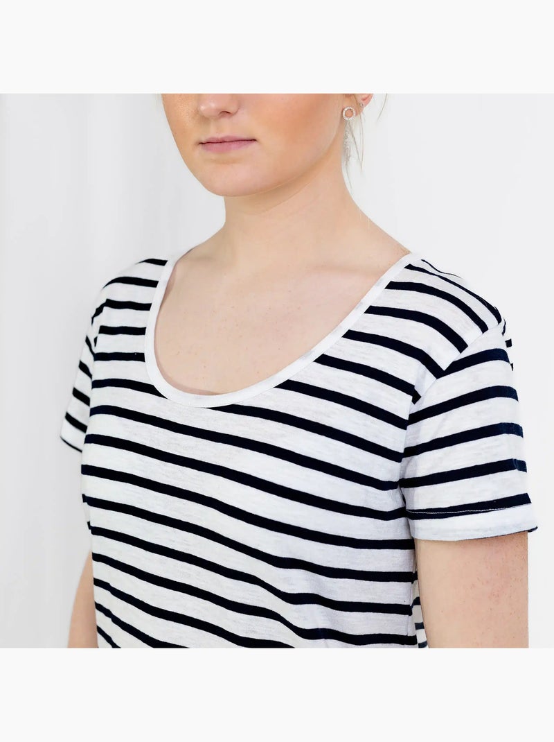 Bretonse top met korte mouwen en strepen 'Breizh Océan', zomer T-shirt, 100% lichtgewicht katoen Wit/Marineblauw - Kiabi