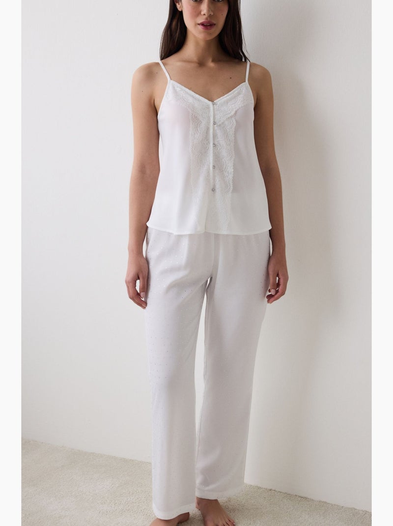 Bridal delicate satijnen pyjamabroek penti Wit - Kiabi