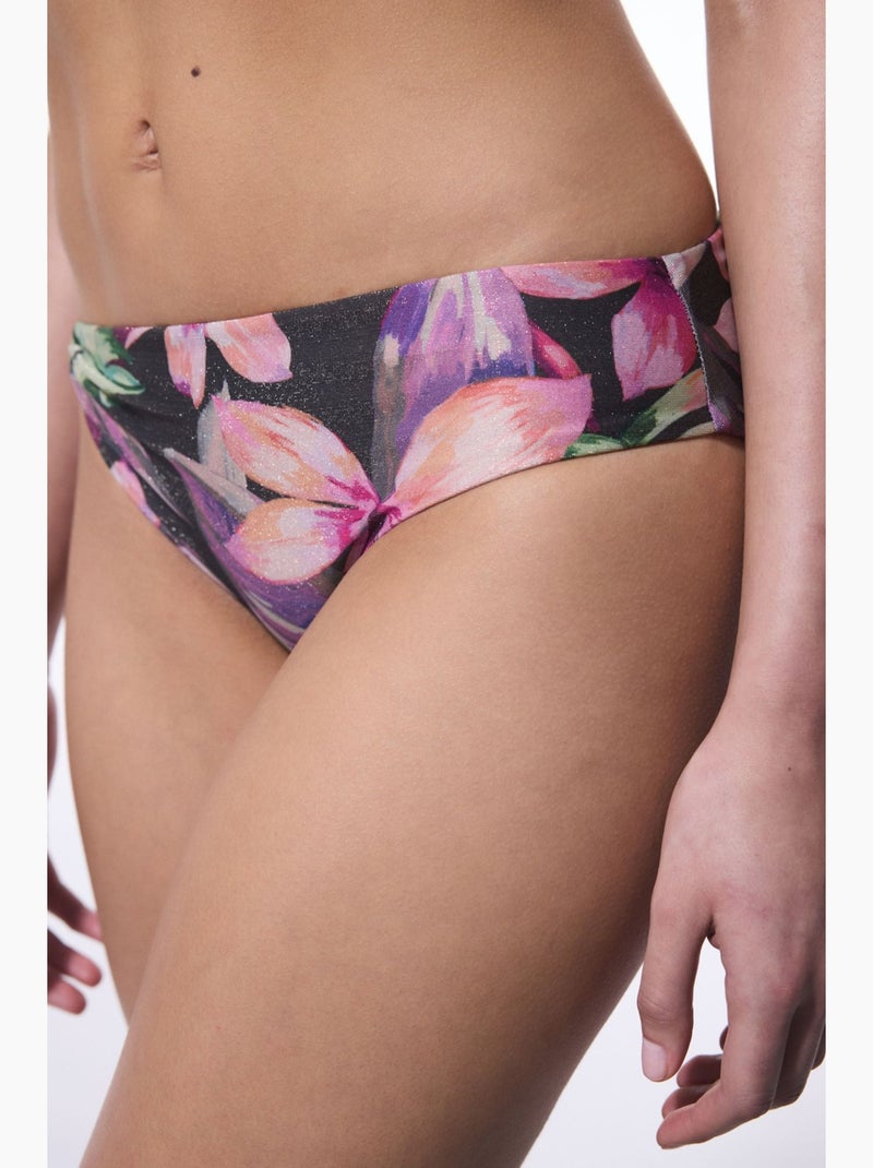 Briella bikinibroekje met bloemen aan de zijkant en gesp penti Zwart - Kiabi