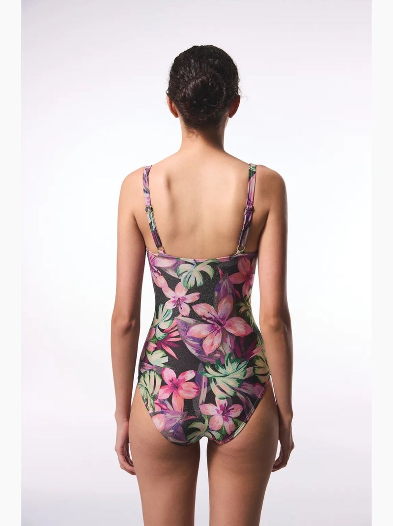 Briella froncé à fleurs à corset galbant maillot de bain penti Rose fluo - Kiabi