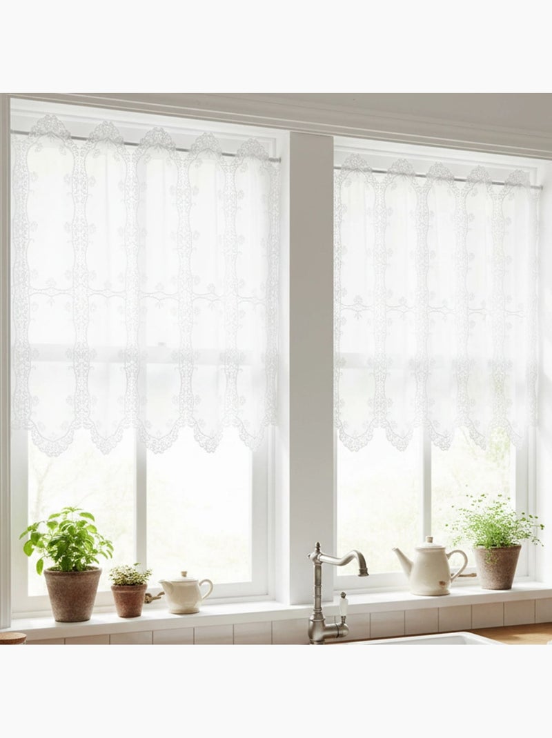 Brise-bise ajouré avec macramé fleuri Blanc - Kiabi